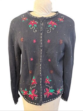 Pappagallo Vintage Christmas Cardigan Button Front Large Holidays Party